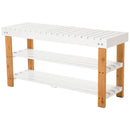 Panca Scarpiera 2 Ripiani in Legno e MDF 90x29x45 cm  Bianca
