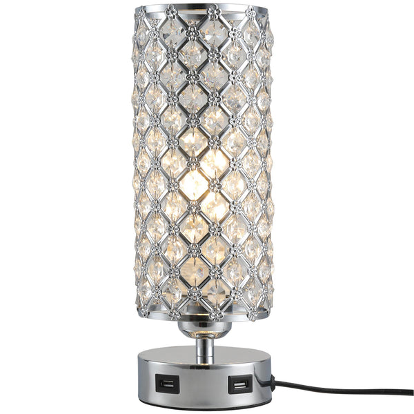 Abat Jour Nachttischlampe mit Kristallschirm und 2 USB-Anschlüssen Ø10,8x30 cm prezzo