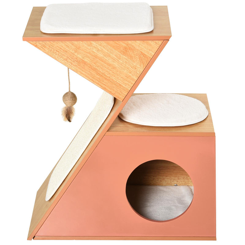 Casetta per Gatti con Tiragraffi in MDF 60x37x65 cm  Arancione