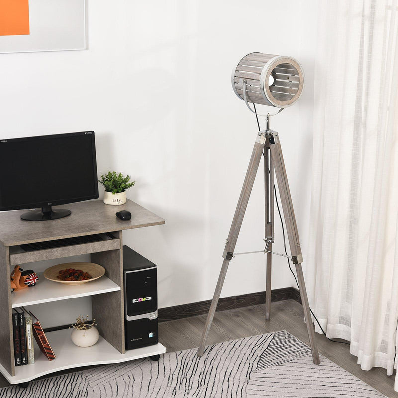 Lampada da Terra Tripode in Legno di Pino e Acciaio  