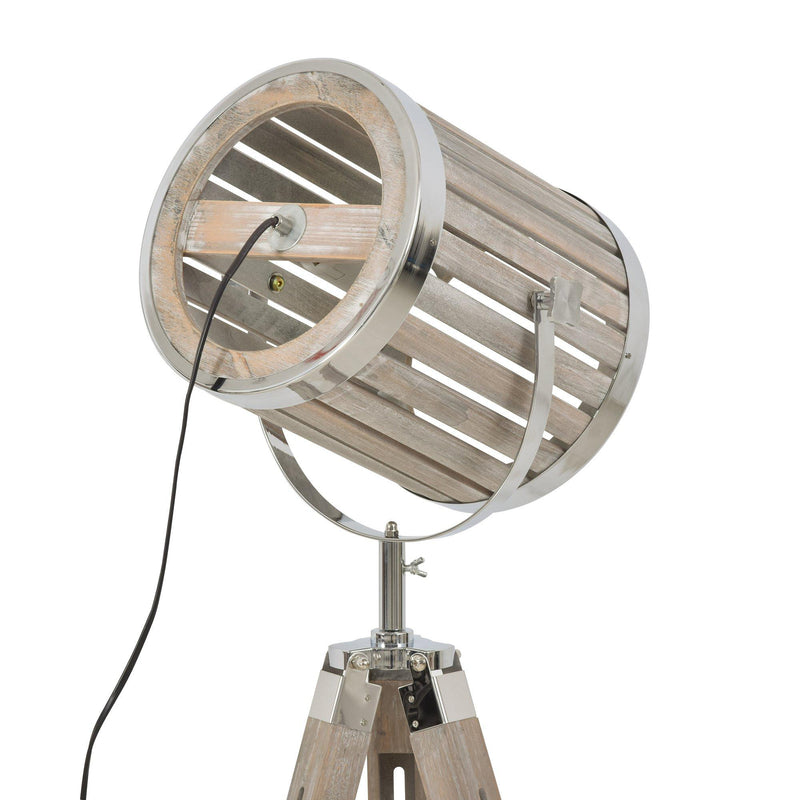 Lampada da Terra Tripode in Legno di Pino e Acciaio  