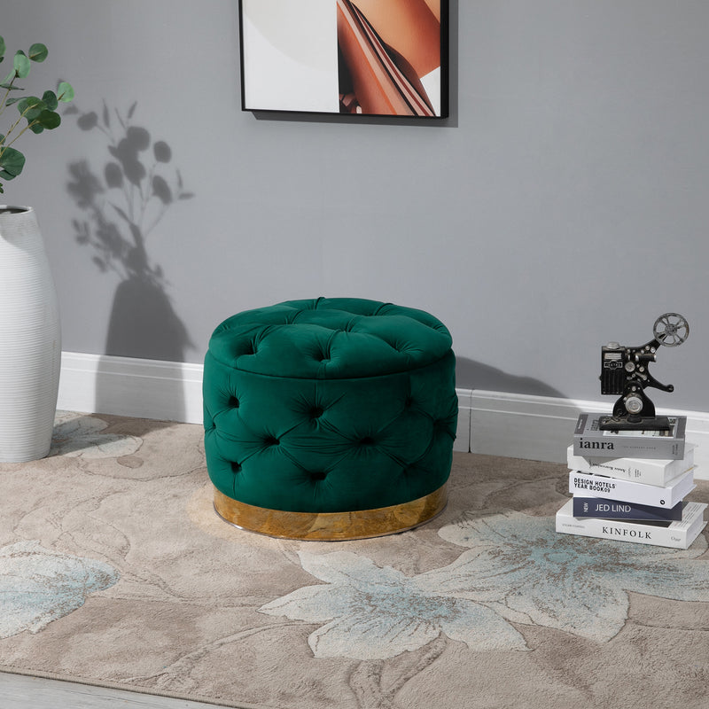 Pouf Contenitore con Coperchio in Velluto con Bottoni Trapuntati   Verde