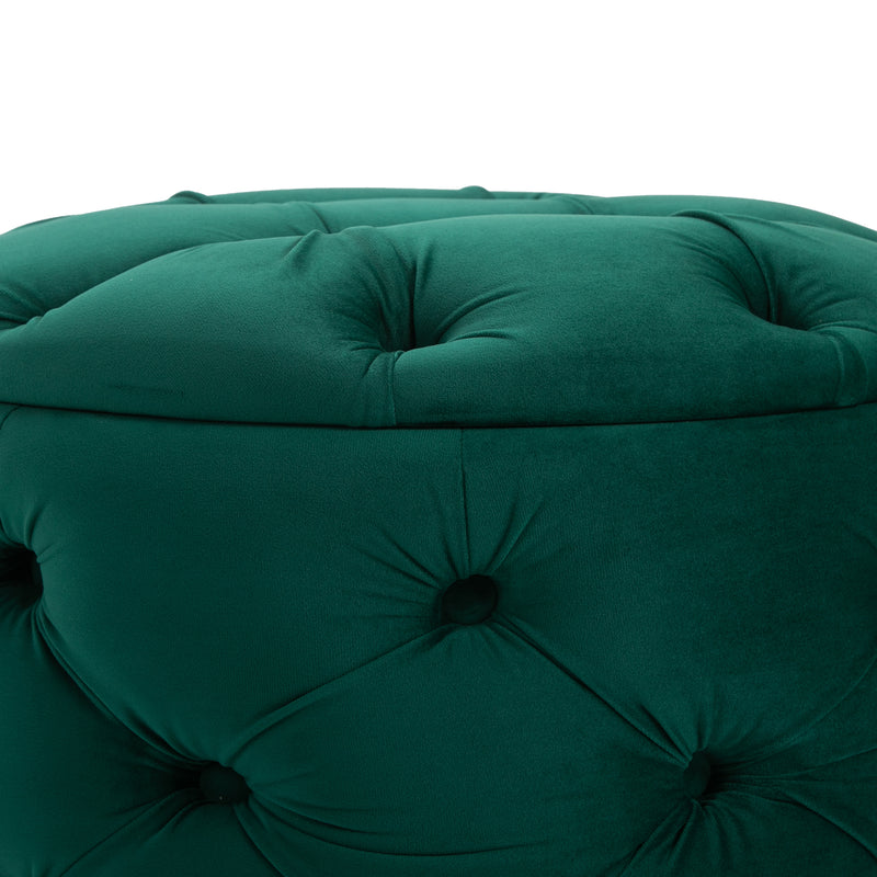 Pouf Contenitore con Coperchio in Velluto con Bottoni Trapuntati   Verde