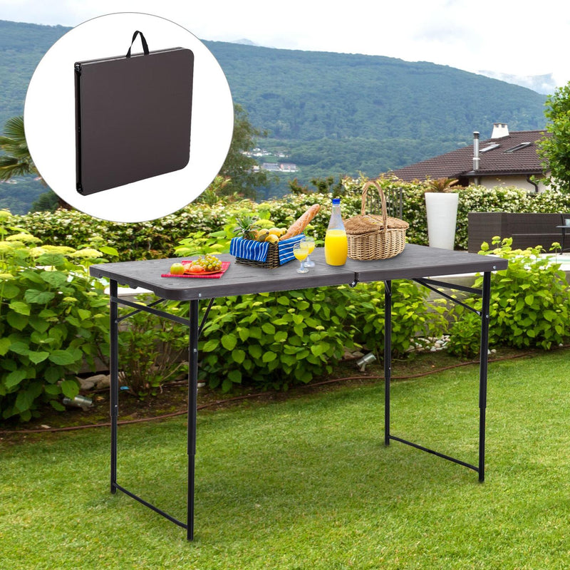 Tavolo da Campeggio Picnic Richiudibile a Valigetta in Polietilene 122x61x53/71,5 cm  Marrone