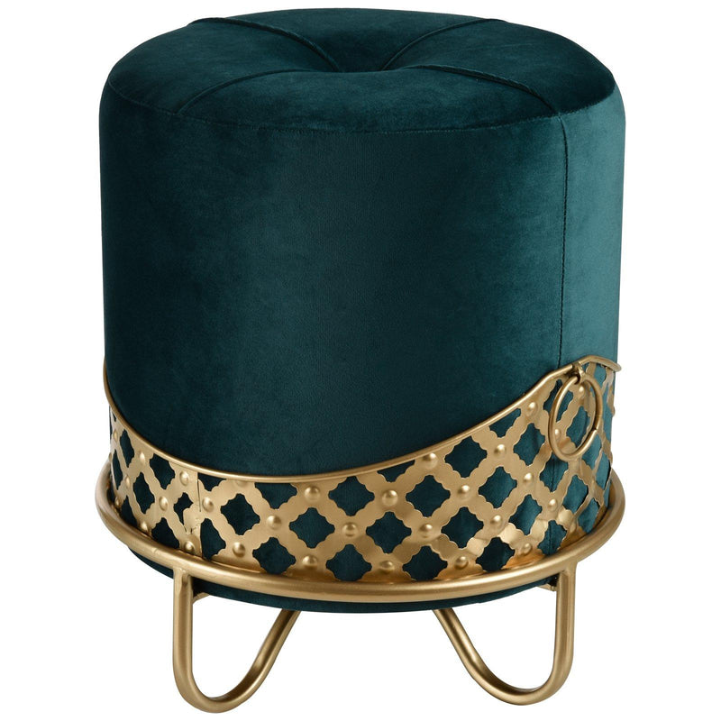 Pouf Imbottito Rotondo in Tessuto Felpato Ø38x43 cm  Verde Smeraldo