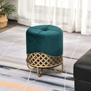 Pouf Imbottito Rotondo in Tessuto Felpato Ø38x43 cm  Verde Smeraldo