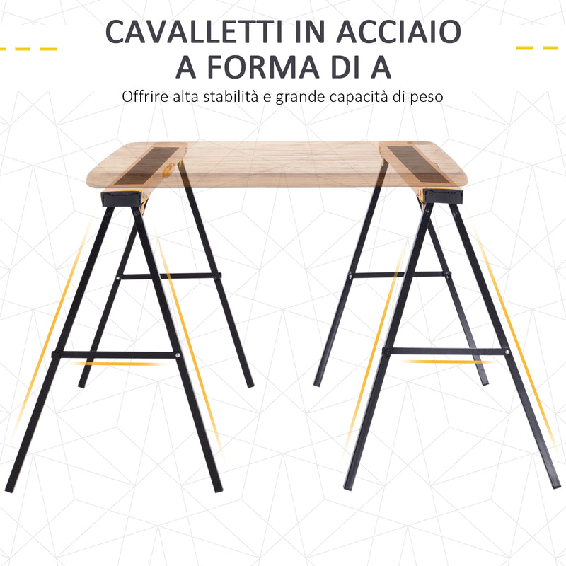 Set 2 Cavalletti da Lavoro Pieghevoli max 250Kg in Acciaio 99,5x50x76 cm  Neri e Gialli