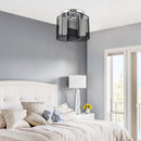 Lampada da Soffitto 2 Paralumi 80W E27 in Acciaio e Vetro Ø47,5x33 cm  Nero