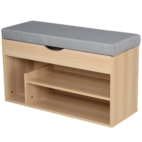 acquista Schuhregal Bank 2 Regale aus MDF mit Kissen 80 x 30 x 48 cm Grau und Eiche