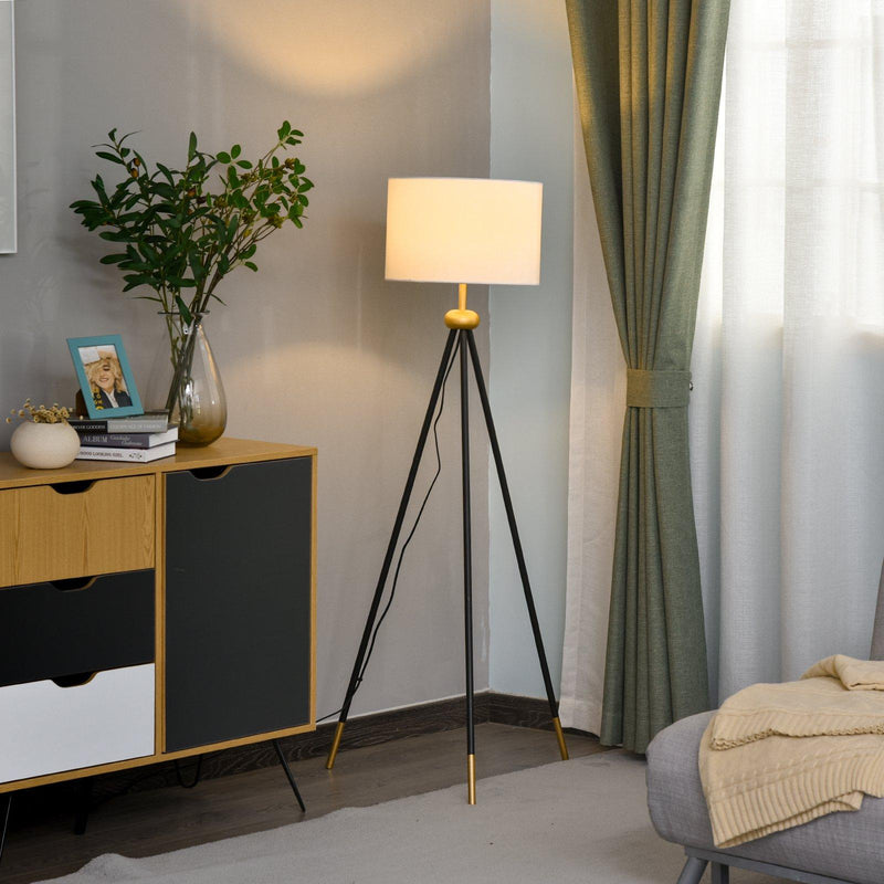 Lampada da Terra Tripode in Metallo con Paralume 56x56x137 cm  Bianco