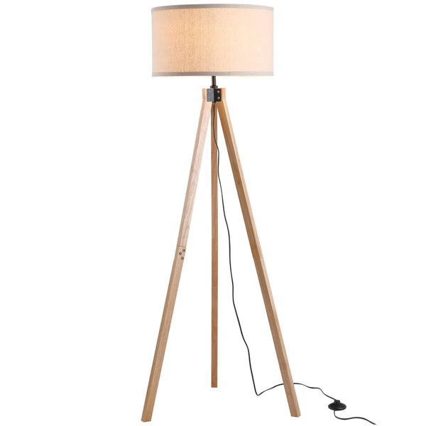 Dreibein-Stehlampe aus Holz mit beigem Ø45x152 cm E27 Lampenschirm online