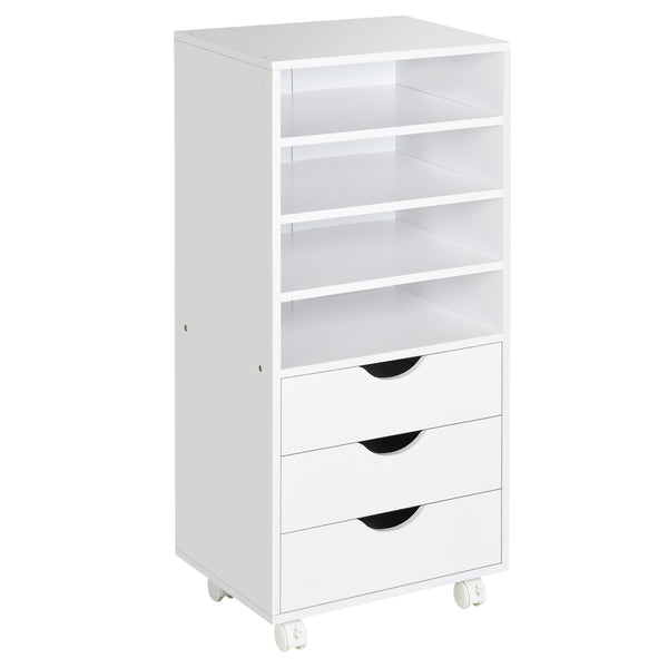 acquista Bürokommode mit Rollen 3 Schubladen 4 Holzböden 40 x 30 x 83 cm Weiß