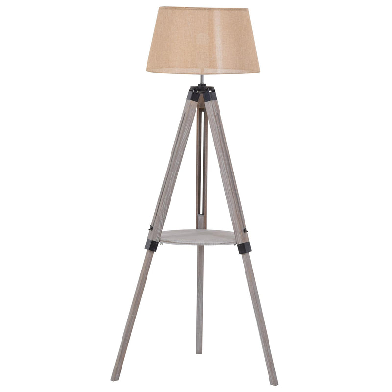 Lampada da Terra Tripode in Legno con Paralume E27 Ø63x150 cm  Beige