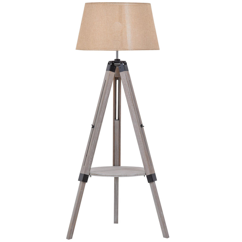 Lampada da Terra Tripode in Legno con Paralume E27 Ø63x150 cm  Beige