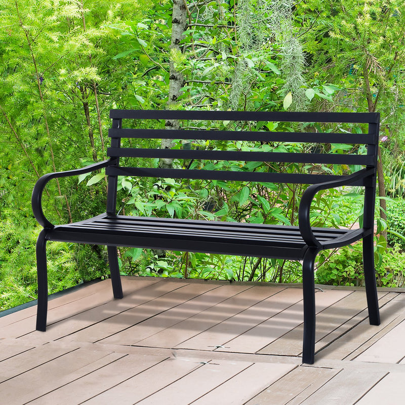 Panca da Giardino 2 Posti in Metallo 127x62x82 cm  Nero