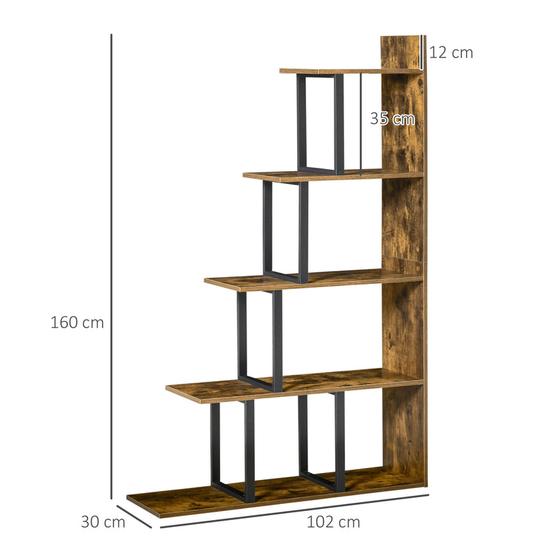 Libreria 5 Ripiani in Legno Effetto Invecchiato 102x30x160 cm  Marrone Scuro