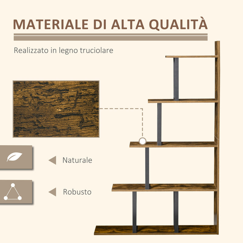 Libreria 5 Ripiani in Legno Effetto Invecchiato 102x30x160 cm  Marrone Scuro