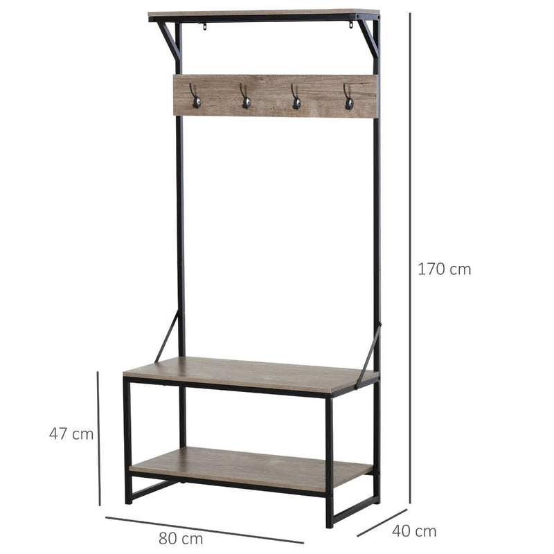 Appendiabiti Panchina per Ingresso con Scarpiera in Metallo e MDF 80x40x170 cm  Nero