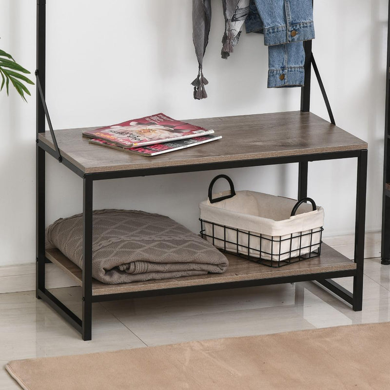 Appendiabiti Panchina per Ingresso con Scarpiera in Metallo e MDF 80x40x170 cm  Nero