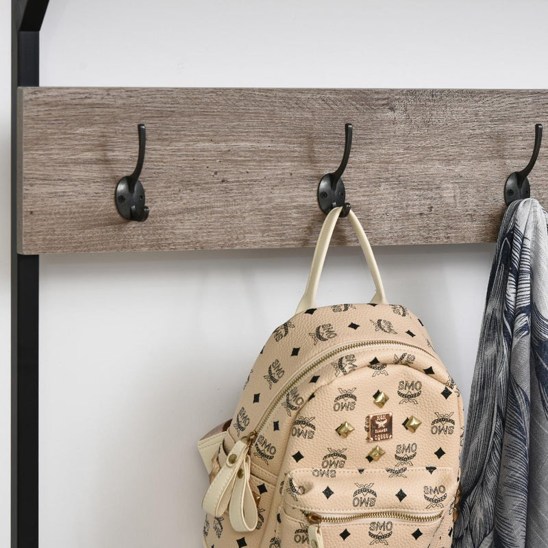 Appendiabiti Panchina per Ingresso con Scarpiera in Metallo e MDF 80x40x170 cm  Nero