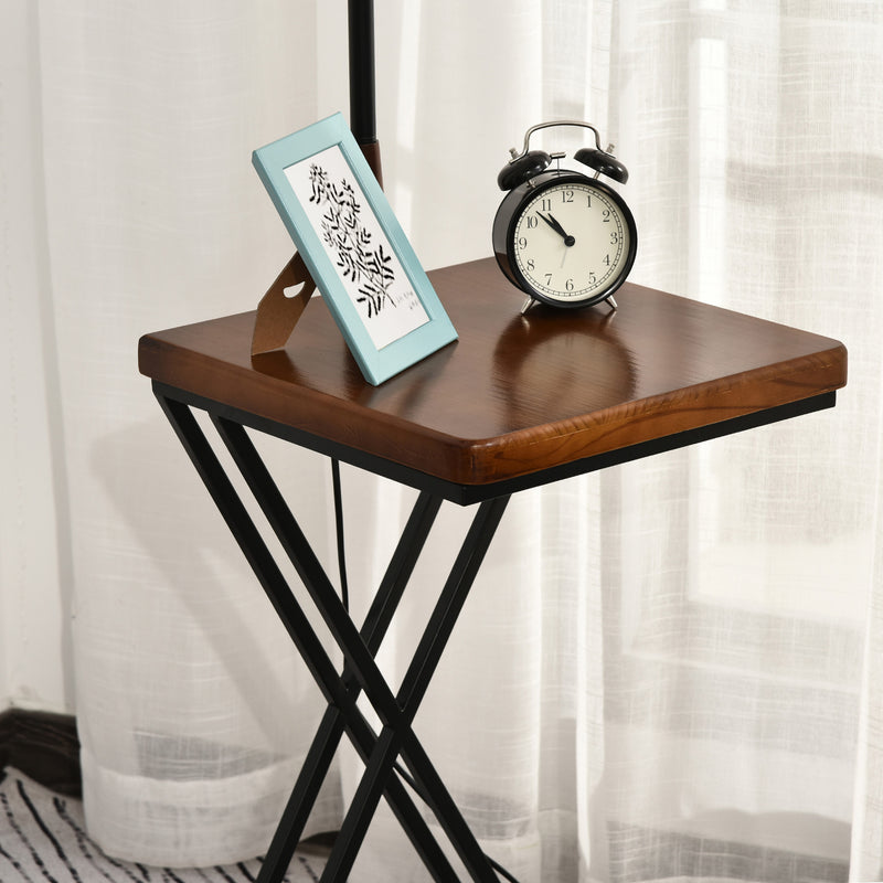 Lampada da Terra con Ripiano in Acciaio e Legno 36x36x165 cm 