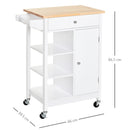 Carrello da Cucina 3 Ripiani Cassetto e 1 Anta in Legno 66x39,5x86,5 cm  Bianco