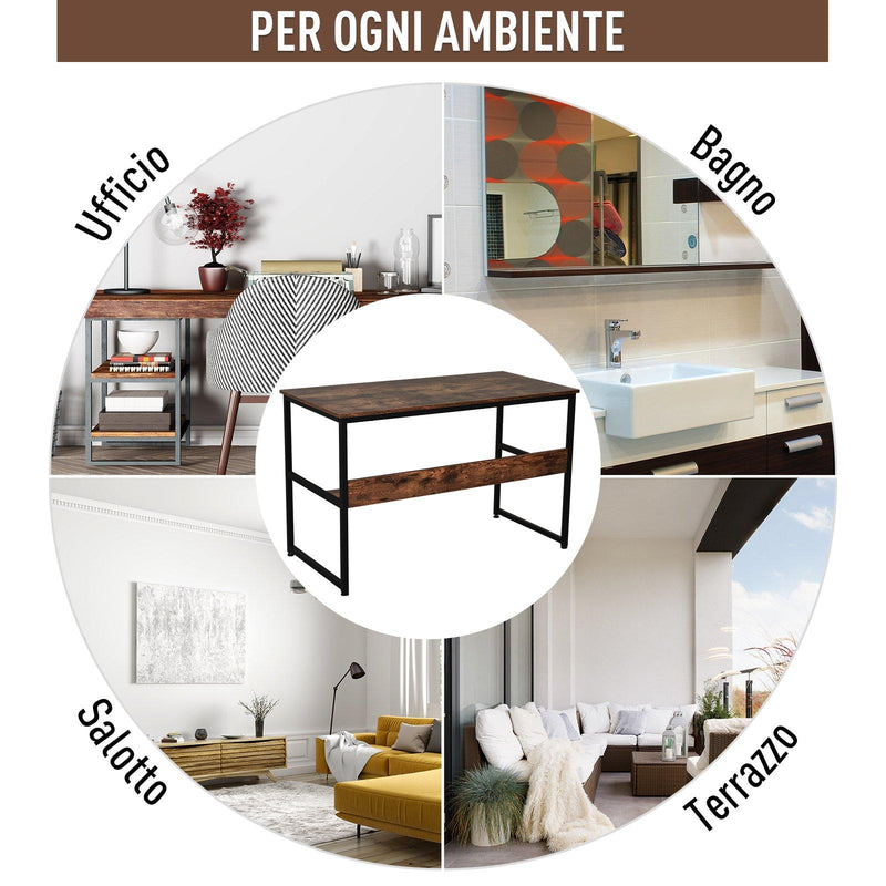 Scrivania da Ufficio Porta PC in Acciaio e Legno 120x60x77 cm  Marrone Scuro