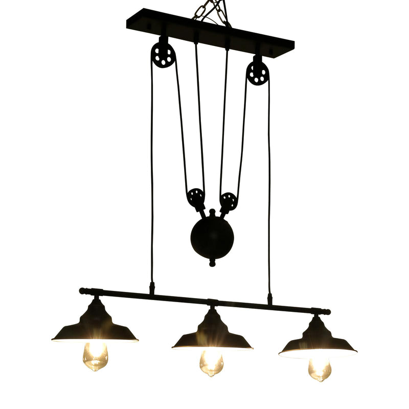 Lampada da Soffitto 3 Paralumi E27 in Metallo 90x22x180 cm  Nero