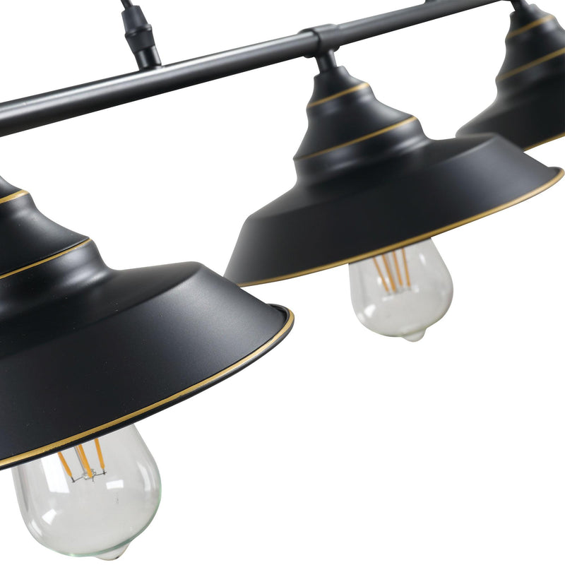 Lampada da Soffitto 3 Paralumi E27 in Metallo 90x22x180 cm  Nero
