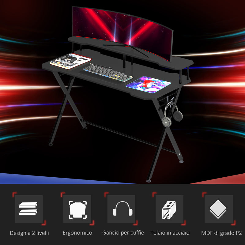 Scrivania da Ufficio Porta PC con Piano Rialzato in MDF 140x60x90 cm  Nero