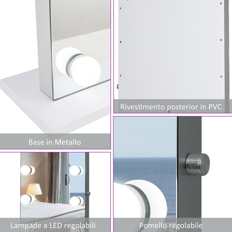 Specchio da Tavolo per Trucco con 9 Luci LED 70x50x3 cm 