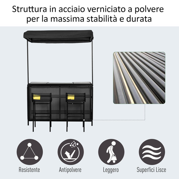 online Barset, Tisch und 2 Gartenhocker aus Stahl und schwarzem Teslin