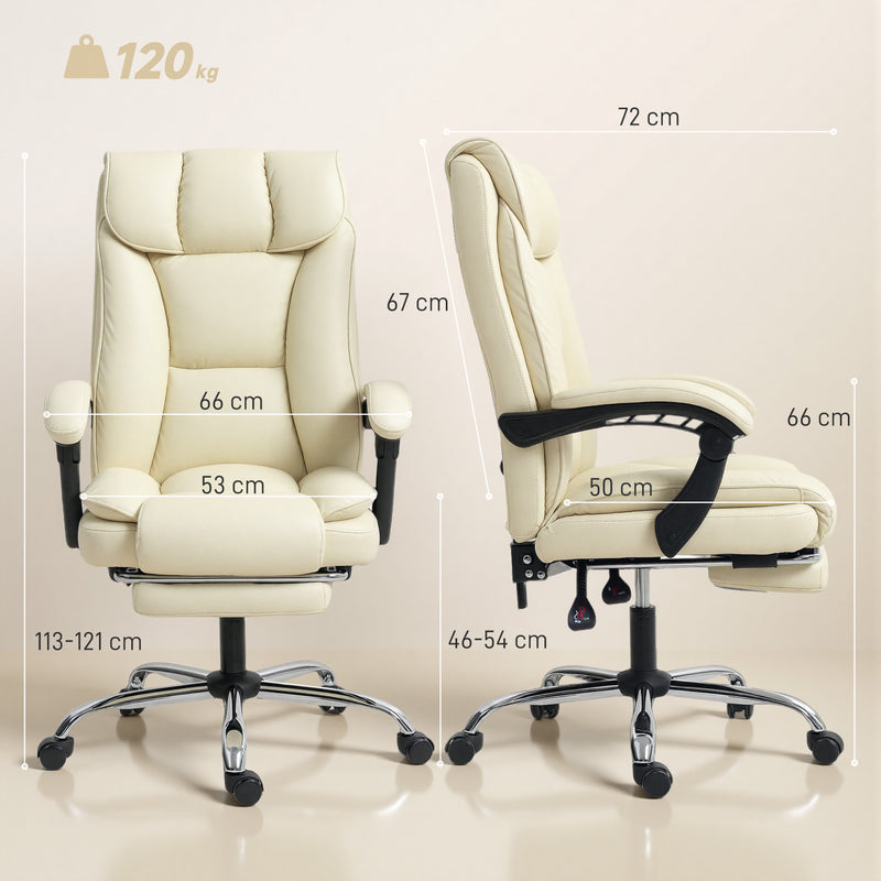 Sedia da Ufficio Reclinabile a 155° con Poggiapiedi Doppia Imbottitura e Rivestimento in Finta Pelle Beige      