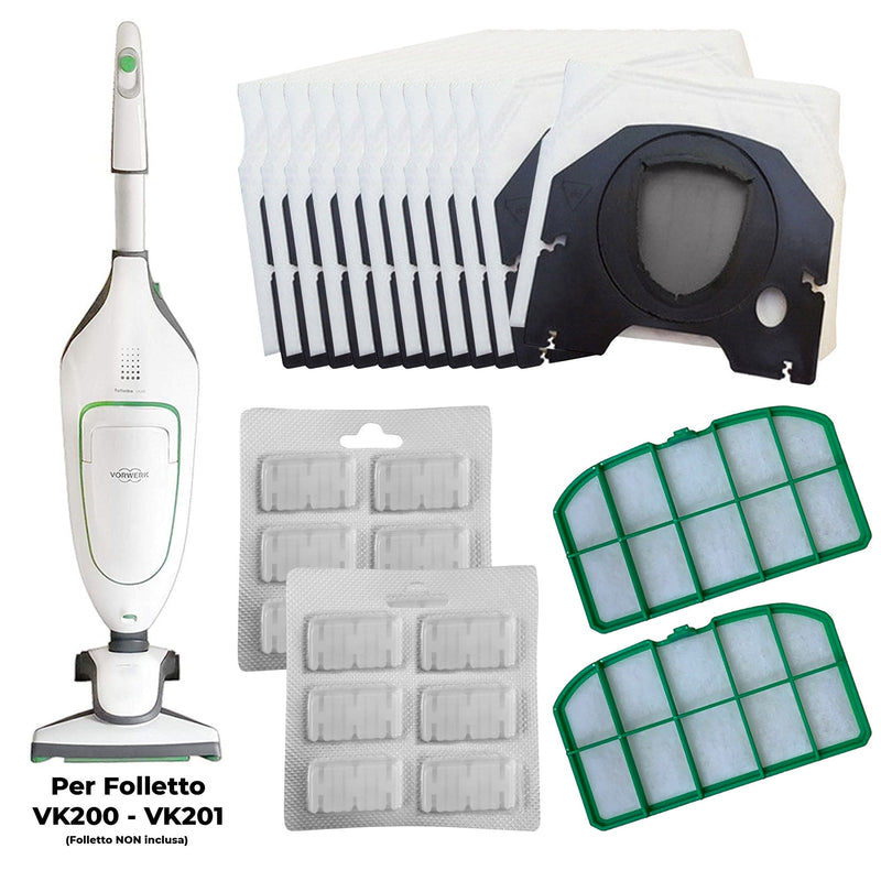 Kit Ricambi 12 Sacchetti 2 Filtri 12 Profumatori Compatibili Folletto VK200 VK220