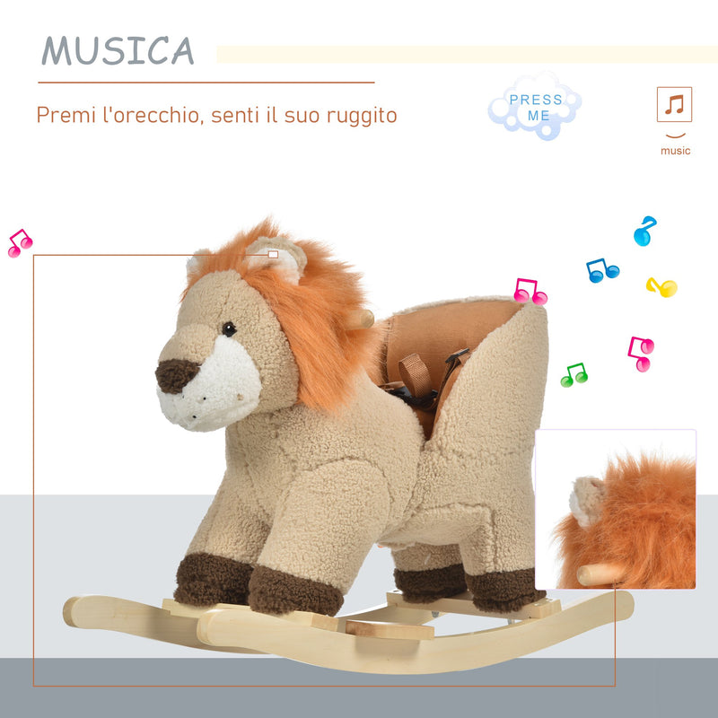 Dondolo per Bambini in Legno Leone in Peluche con Suoni 