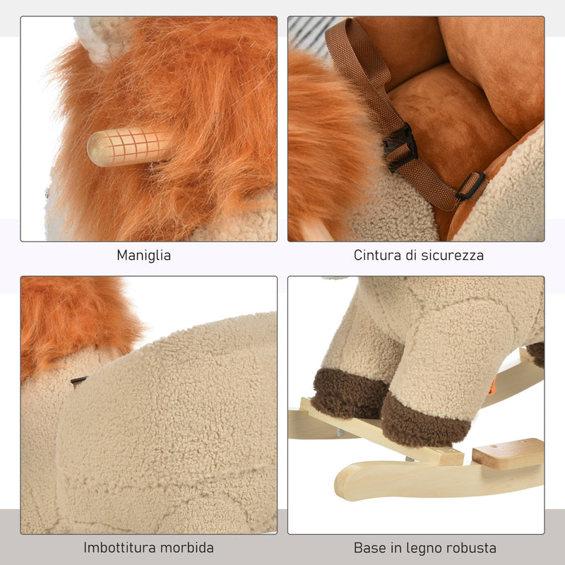 Dondolo per Bambini in Legno Leone in Peluche con Suoni 