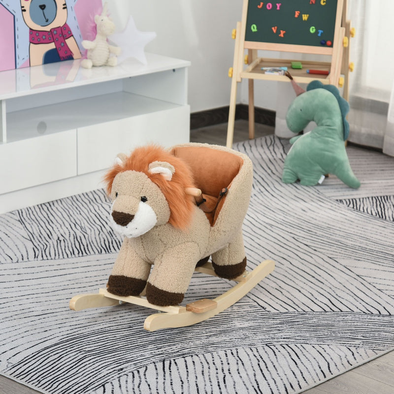 Dondolo per Bambini in Legno Leone in Peluche con Suoni 