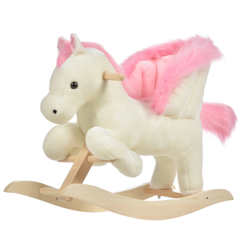 Dondolo per Bambini in Legno Cavallo in Peluche   Bianco e Rosa