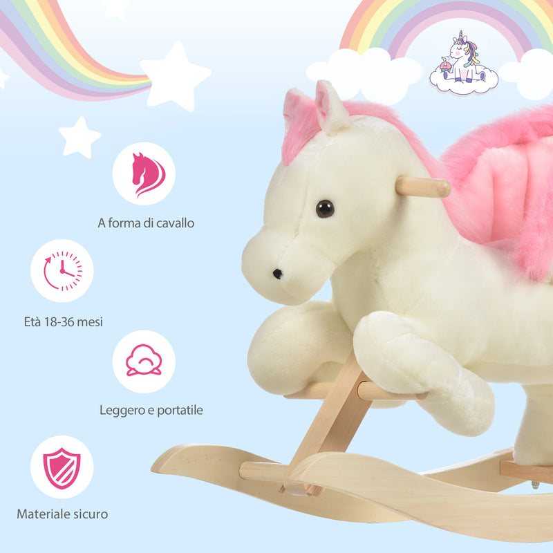 Dondolo per Bambini in Legno Cavallo in Peluche   Bianco e Rosa