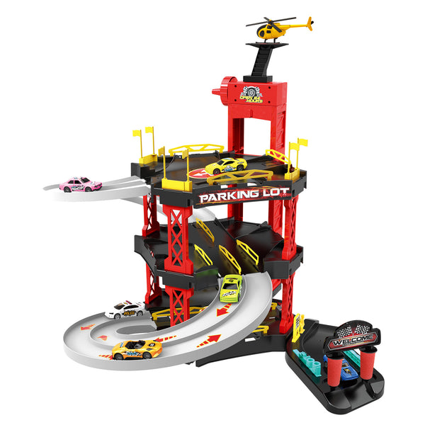 acquista Kinderspielzeuggarage Rennstrecke mit Helikopter