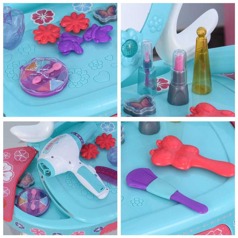 Postazione Trucco Specchiera Giocattolo per Bambini con Sgabello   Azzurra