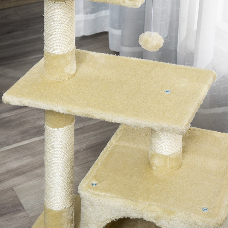 Albero Tiragraffi con Cuccia per Gatti in Legno Sisal 50x30x80 cm  Beige
