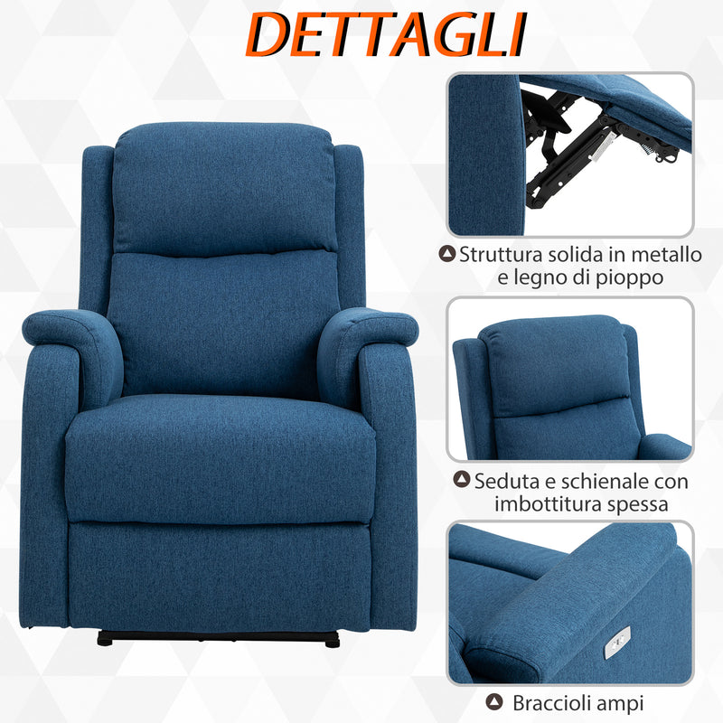 Poltrona Relax Reclinabile Elettrica 77x91x106 cm in Tessuto  Blu