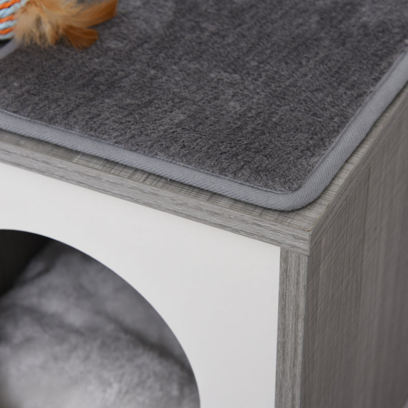 Tiragraffi con Cuccia per Gatti in Legno Sisal 59x39x62 cm  Grigia