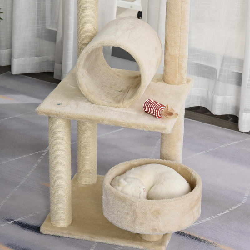 Tiragraffi Multiattività per Gatti in Legno Sisal 40x40x121 cm  Beige