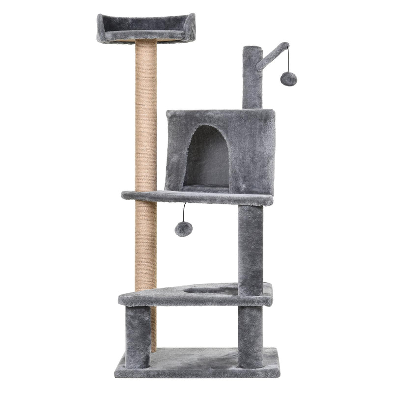 Tiragraffi con Cuccia per Gatti in Legno Sisal 50x40x112 cm  Grigio