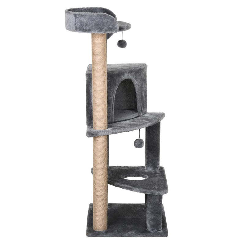 Tiragraffi con Cuccia per Gatti in Legno Sisal 50x40x112 cm  Grigio