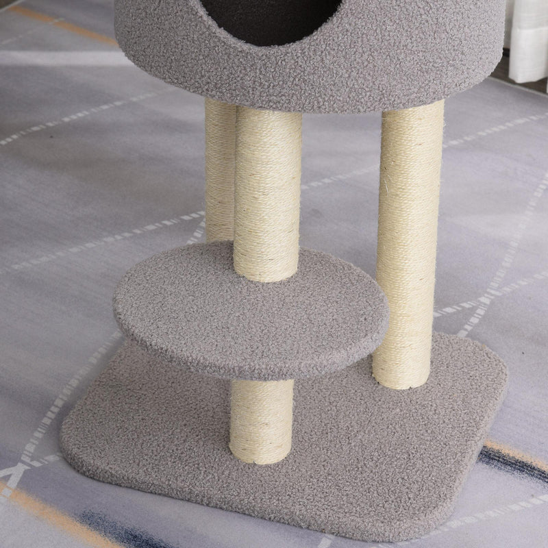 Tiragraffi con Cuccia per Gatti in Legno Sisal 45x40x148 cm  Grigio e Beige