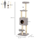 Tiragraffi con Cuccia per Gatti in Legno Sisal 45x40x148 cm  Grigio e Beige