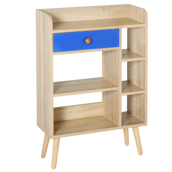 Bücherregal mit 5 Böden und Schublade 60 x 24 x 86,8 cm in Eiche und blauer Spanplatte prezzo